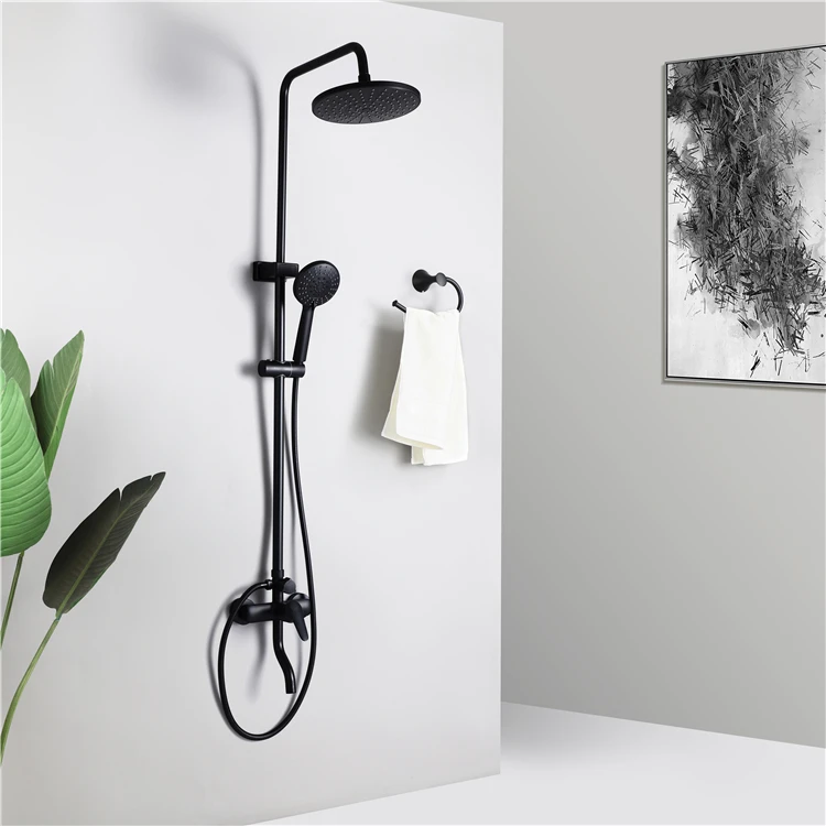
Nordic style hotel bathroom shower head black wall mounted brass thermostatic shower mixer 