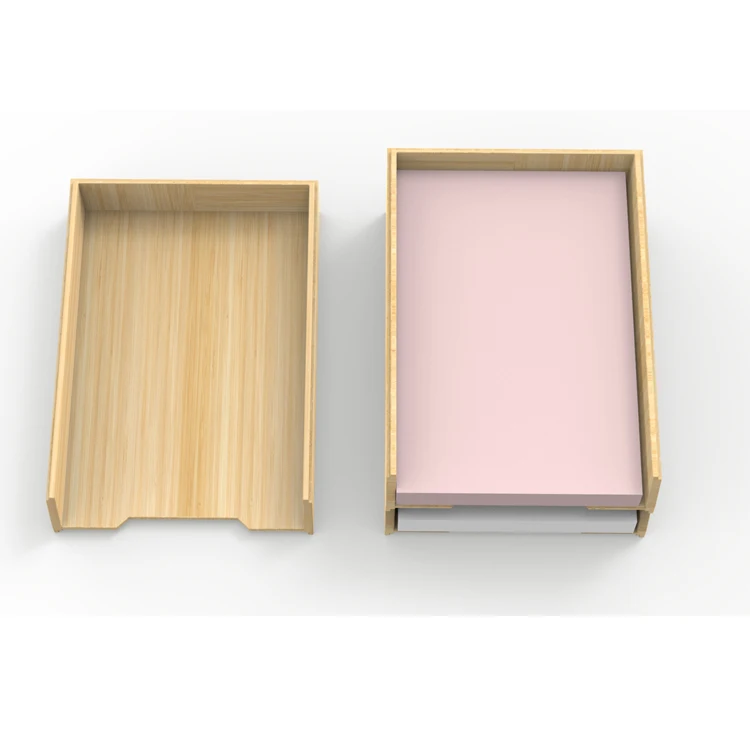 Bamboo File Desk Organizer Paper Sorter Letter Tray With 3 Dividers