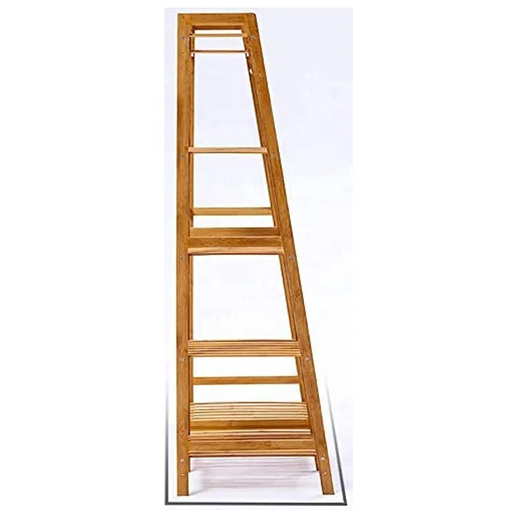 Modern 7 Tier Storage Rack Bamboo Wooden Clothes Rail Stand