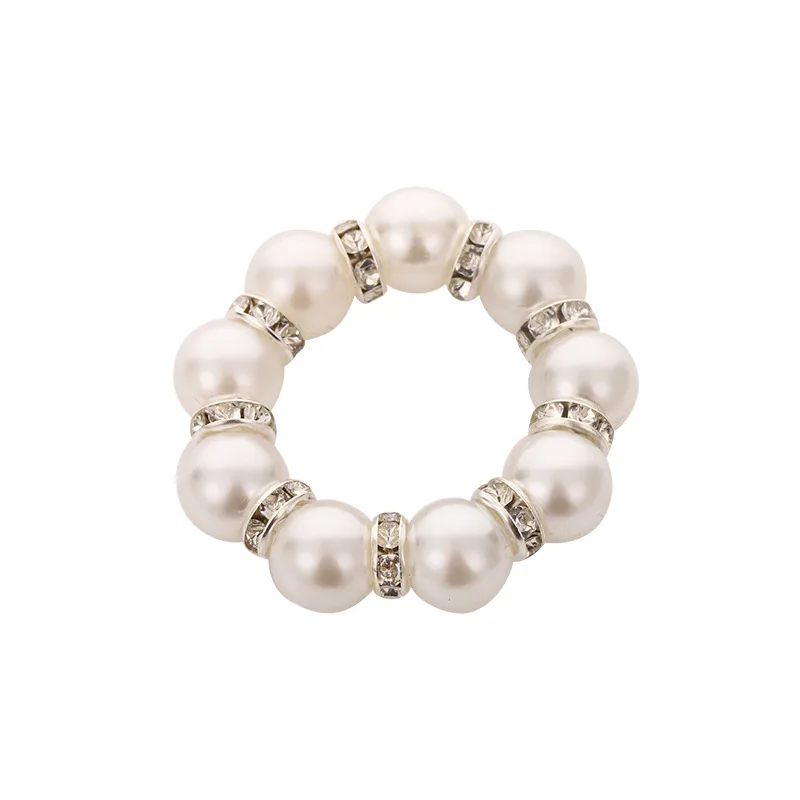 Silver Elastic Napkin Ring round Bead Napkin Ring Holder with Rhinestone Guard Buckle for Weddings Parties Tables