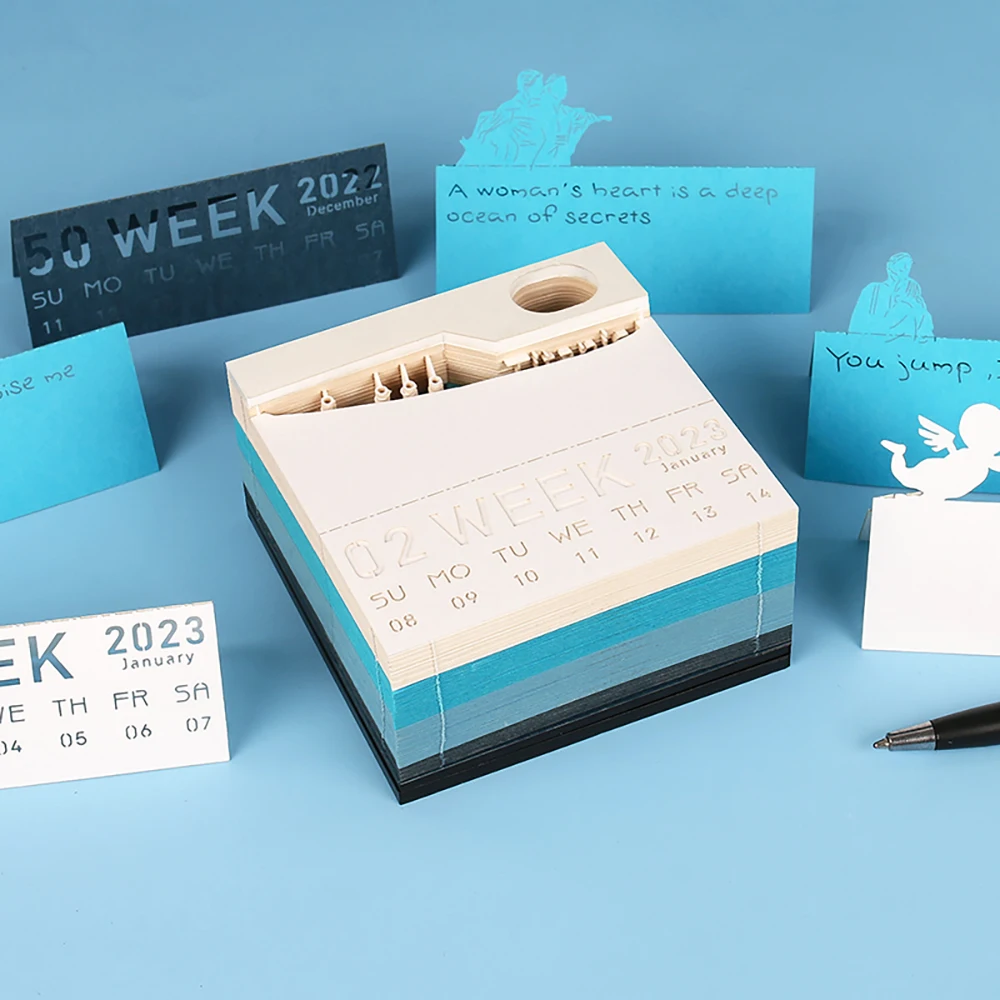Desk Calendar 2023 Titanic Ship Model Custom 3D Memo Pad Sticky Note Pads With Acrylic Pen Holder Kawaii Stationery