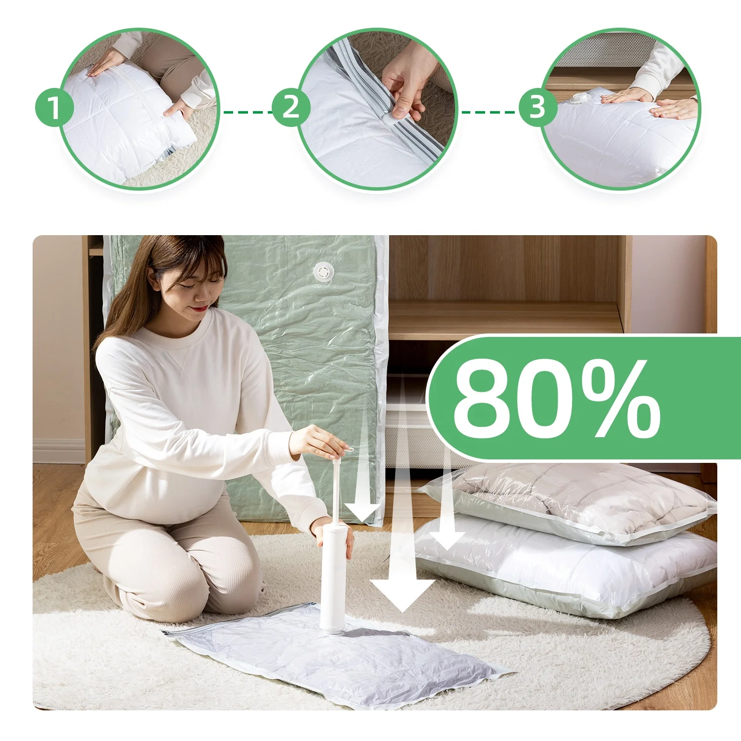 TAILI Premium Space Saver Vacuum Compressed Plastic Clothing Storage Bags With Pump For Travel & Home Organization