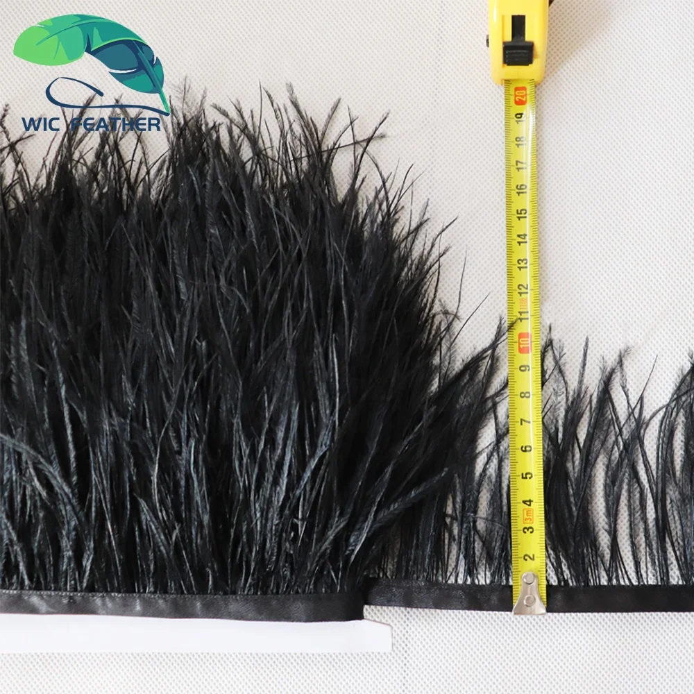 Wholesale Customization 8-15cm Natural long Fluffy Black Cheap Sale Dyed Ostrich Feather Fringe Trim