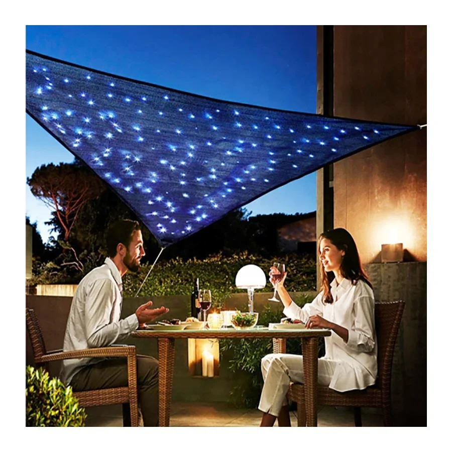 professional factory design romantic and beautiful Patio Outdoor Garden LED light HDPE shade sail