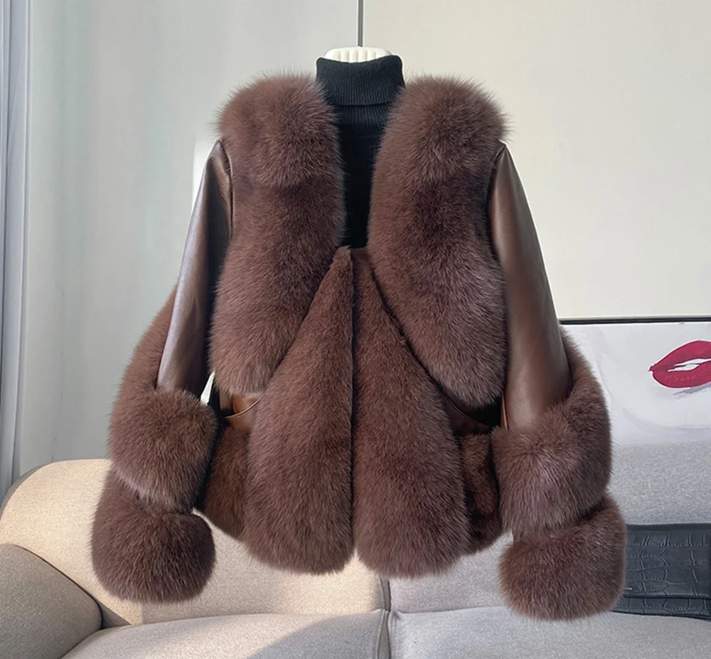 Timely delivery OEM V neck fur coat luxury warm parka genuine sheepskin leather fur jacket for fashion girls