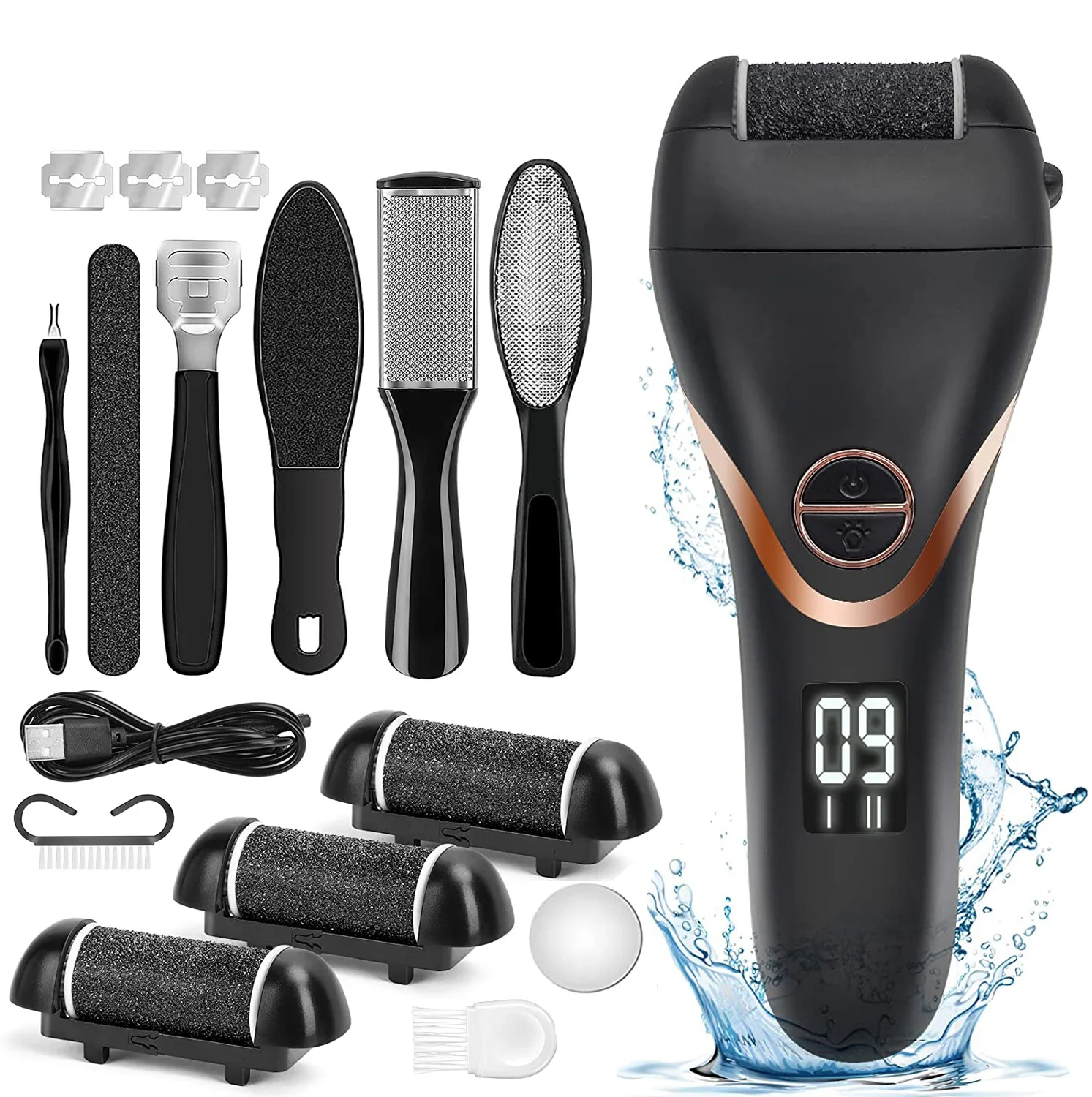 10pcs/set Waterproof Professional Foot File Pedicure Kit Tool Electric Feet Cracked Heels Dead Skin Scrubber Calluses Remover