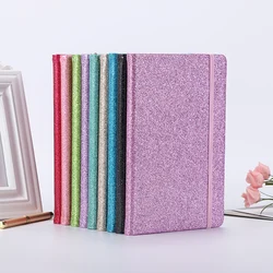 new design bright PU leather cover notebook A5 shine line pages diary flash color notebook with elastic strap  for stock