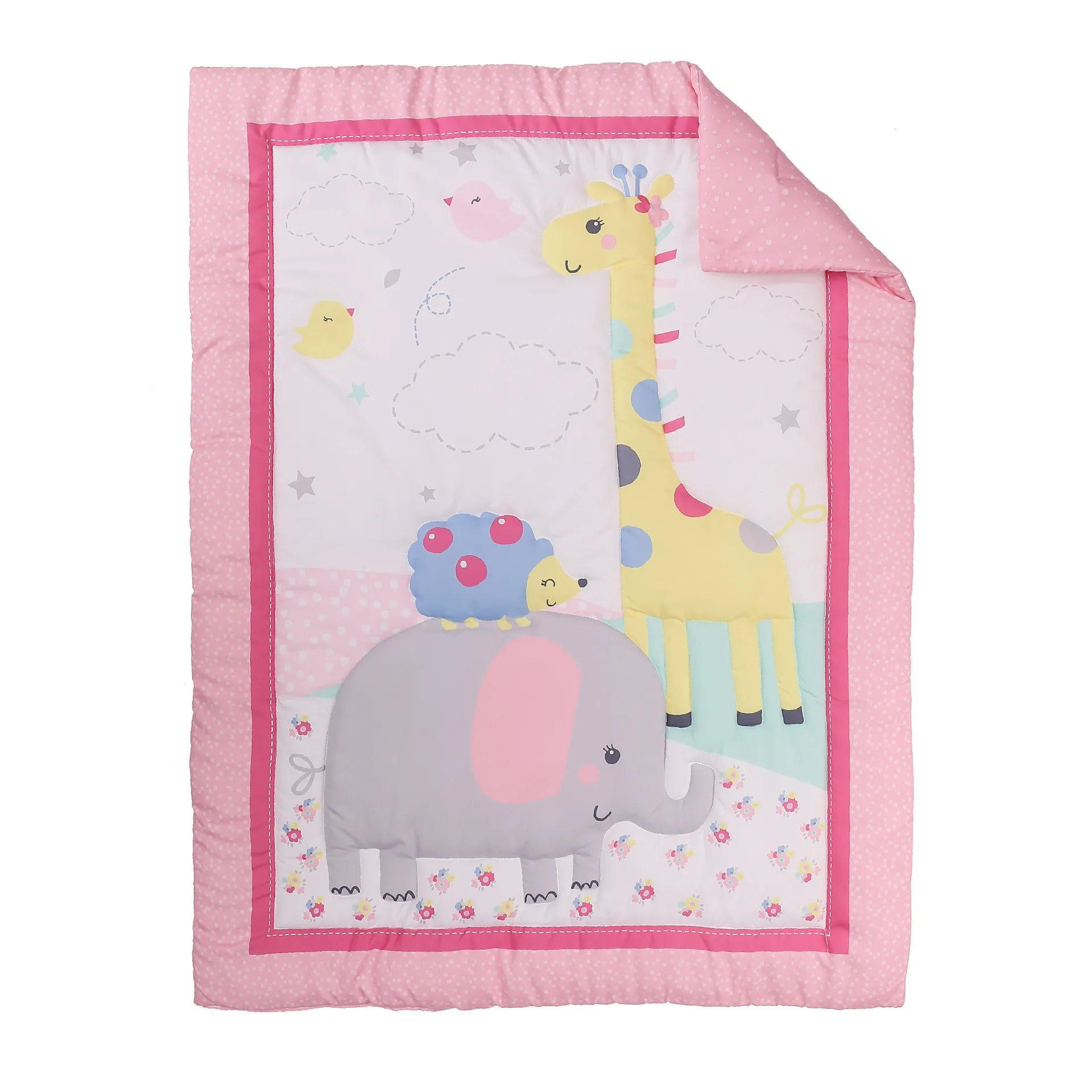 4-Piece Crib Bedding Set Cute Cartoon Pattern Blanket Quilt Fitted Sheet Crib Skirt and Cot Bumper Sets