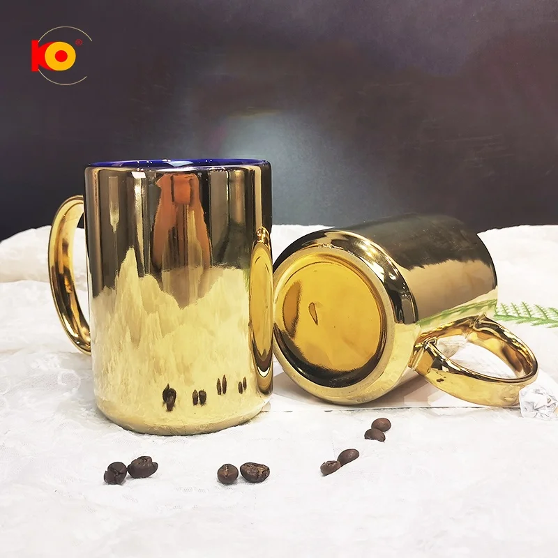 Personalised mugs Christmas golden sublimation mugs 15 oz electroplated large coffee mug