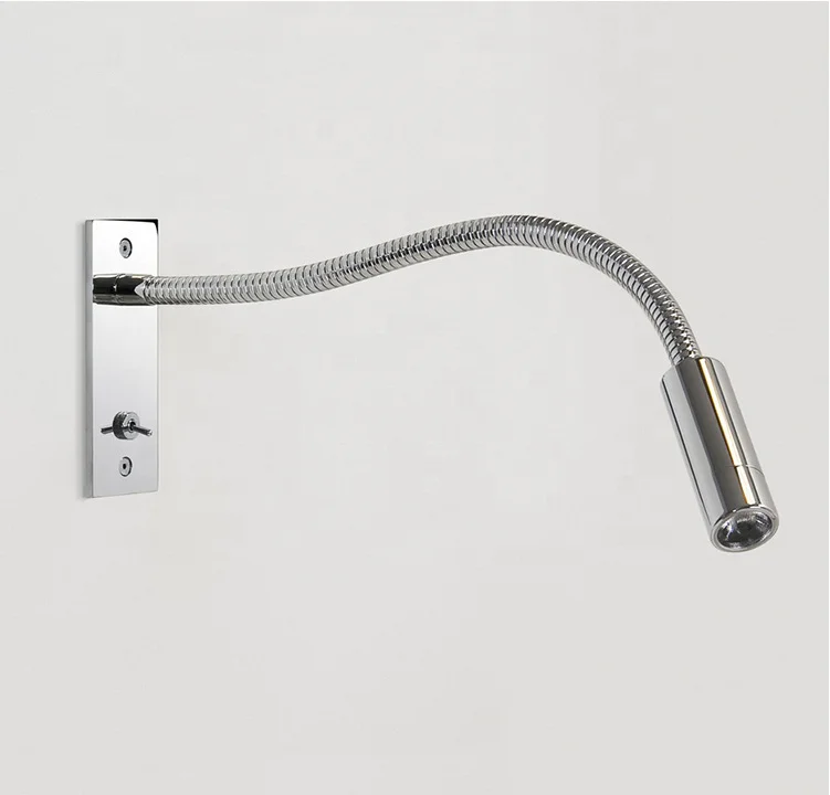 Embedded LED Hose Reading Wall Lamps Hotel Headboard 3Watt Chrome LED Gooseneck Reading Wall Lights