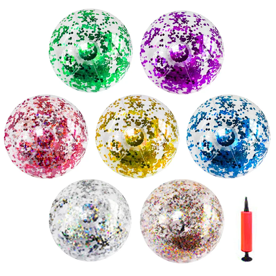Wholesale Sequin Beach Ball Jumbo Pool Toys Balls Confetti Glitter Inflatable Clear Beach Ball Swimming Pool Water Fun Toys