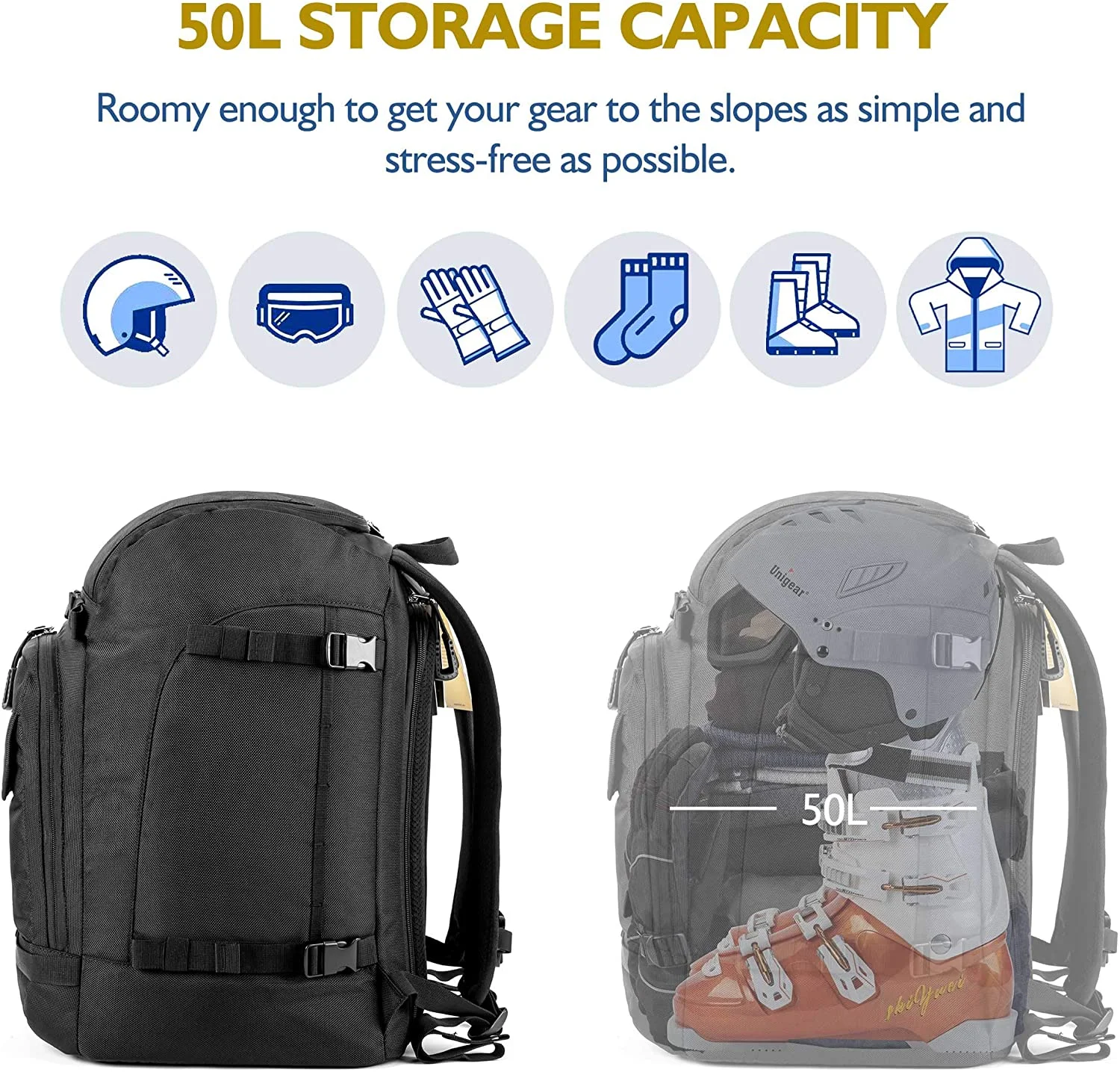 2021 Top Seller Ski Boots Ski Helmet Large Capacity Winter Sports Waterproof Skiing Shoes Backpack