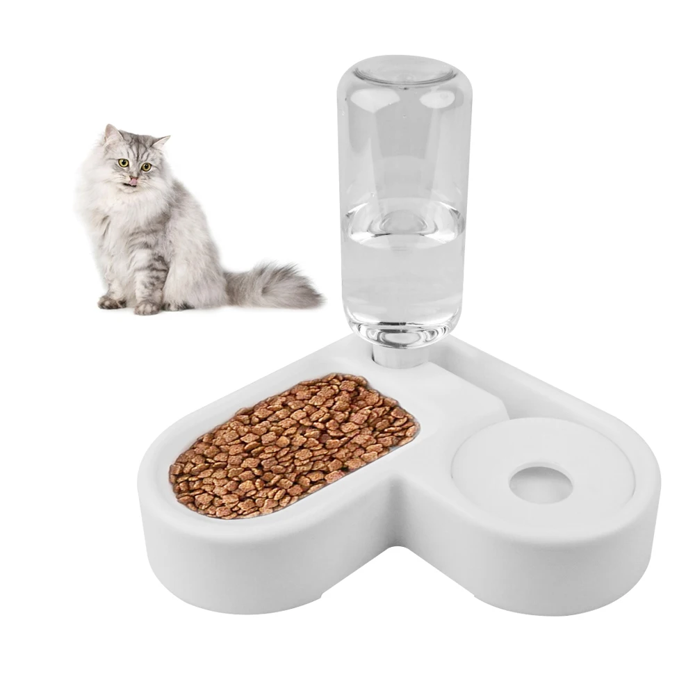 Dog Cat Double Bowls, Pet Food and Water Feeder with Automatic Water Bottle No-Spill Resin Station