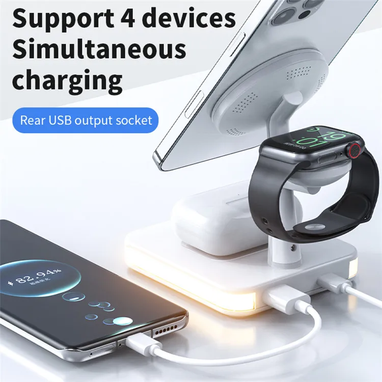 Magnetic Wireless Mag Safe Charger 25W Fast Charging Bedside Lamp 4 In 1 Holder For iWatch Airpods For iPhone 13 12 Pro Max