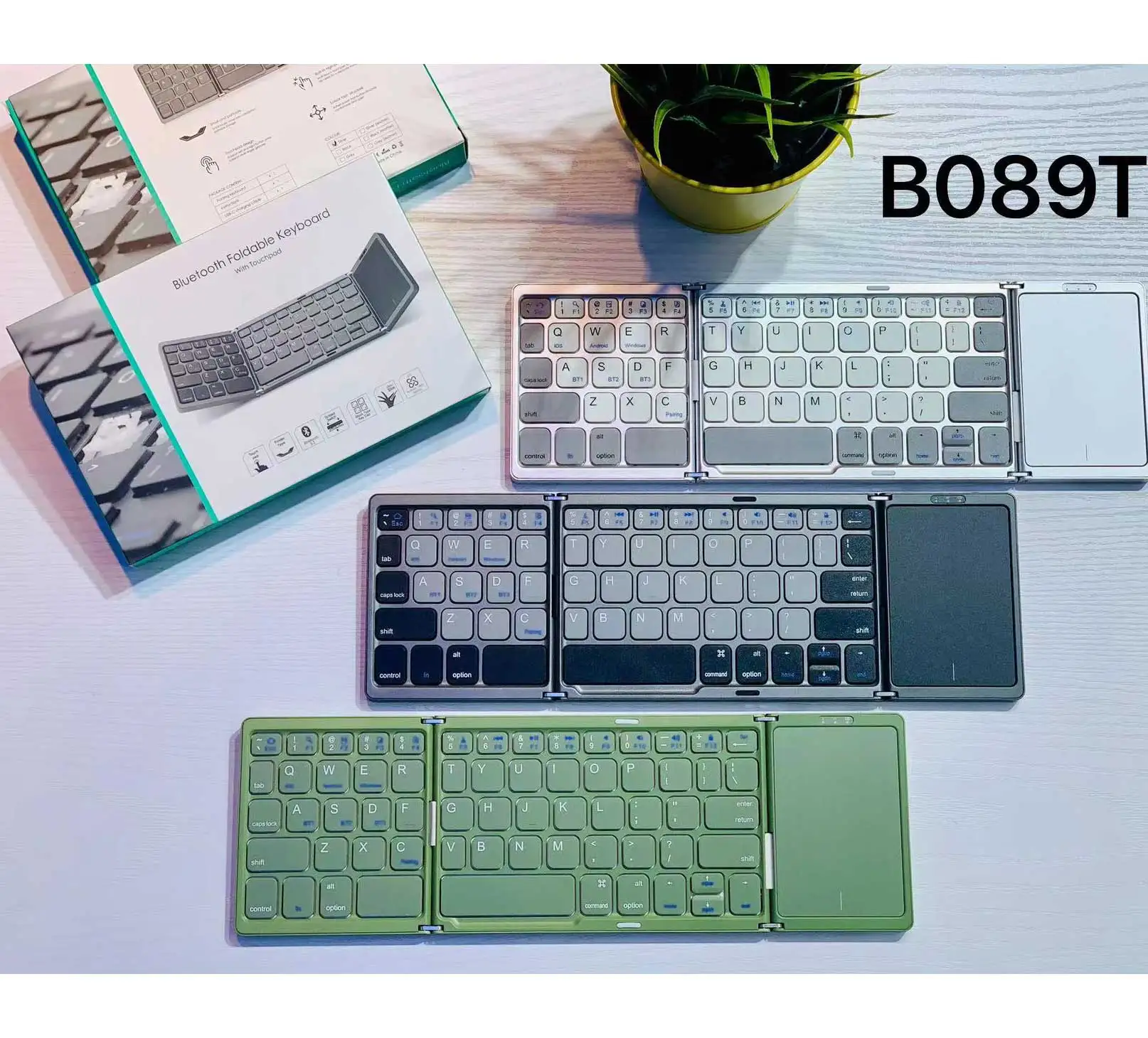 Wireless BT tri-folding keyboard contrast splicing mobile phone tablet computer three systems multi-device universal mouse