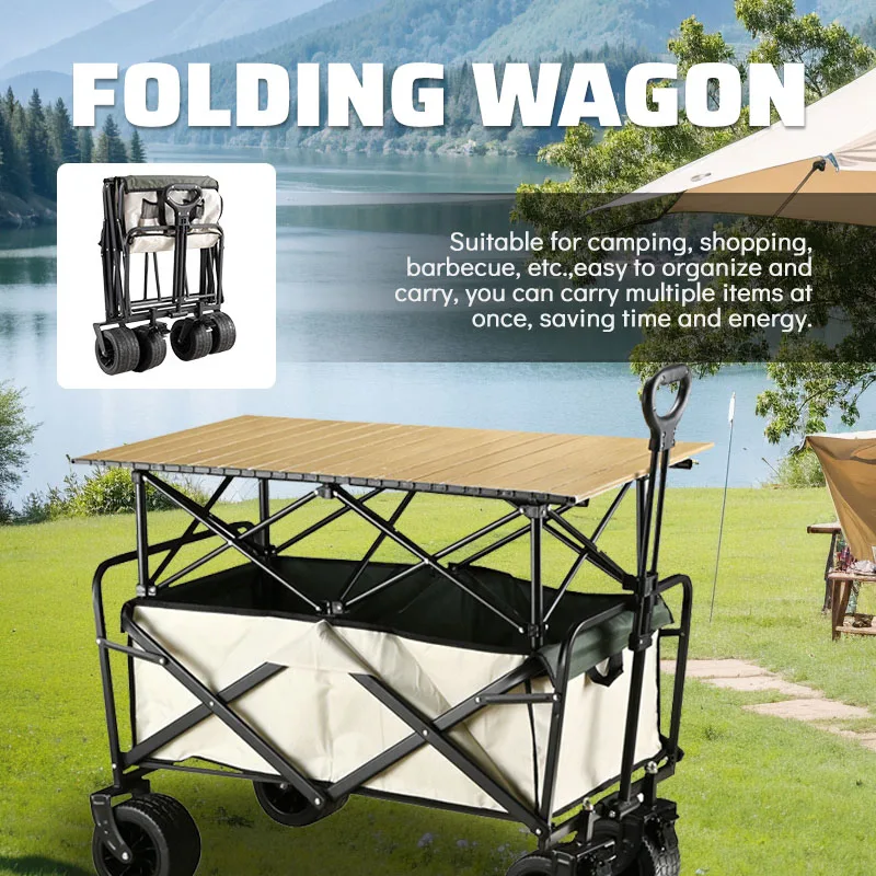 Factory-Direct Wholesale Portable Collapsible Outdoor Mobile Shopping Utility Cart Trolley Table for Camping Picnic