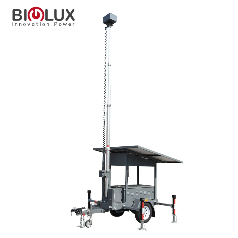 Full autonomy Installation Free 2 Panels Mobile Solar Power Surveillance CCTV Trailer For Outdoor Security