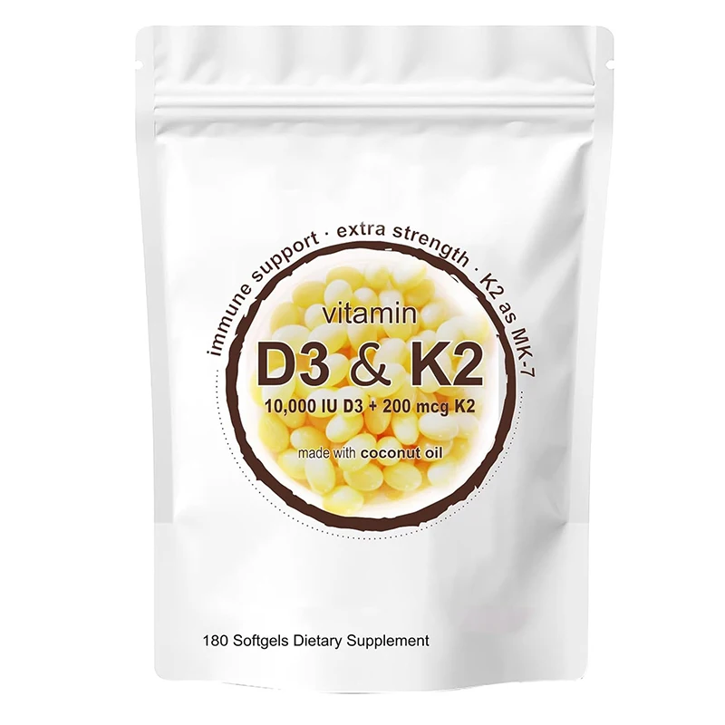 OEM Hot Selling Vitamin D3 & K2 Solftgel Capsules With Coconut oil 300 Mini Softgels Vitamin Supplement Support