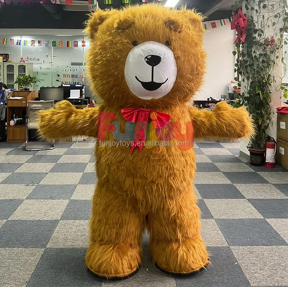 Inflatable Long Plush Teddy Bear Costume For Adult Mascot Animal Full Body Halloween Walking Suit