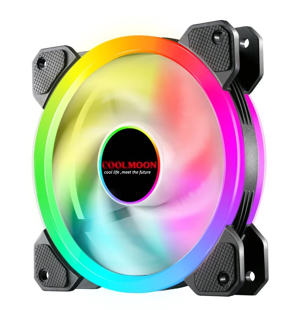 COOLMOON gaming Computer 120mm RGB Cooling Fans for PC Case Plastic CPU Cooler with 4-Pin Controller Certified for PC Computer