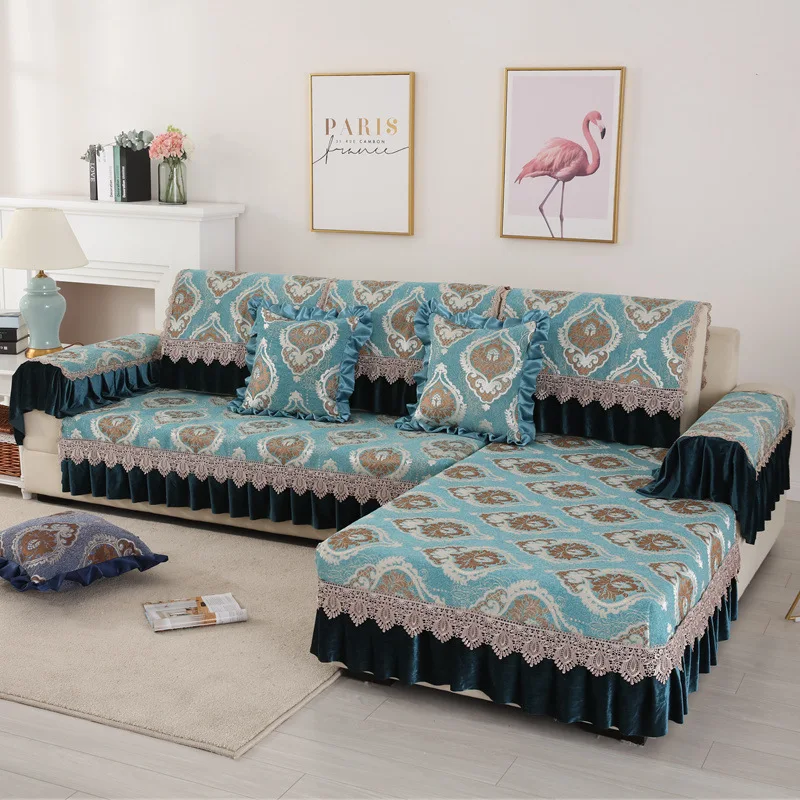 European style retro snow Neil jacquard anti-skid belt lace sofa cushion sofa cover