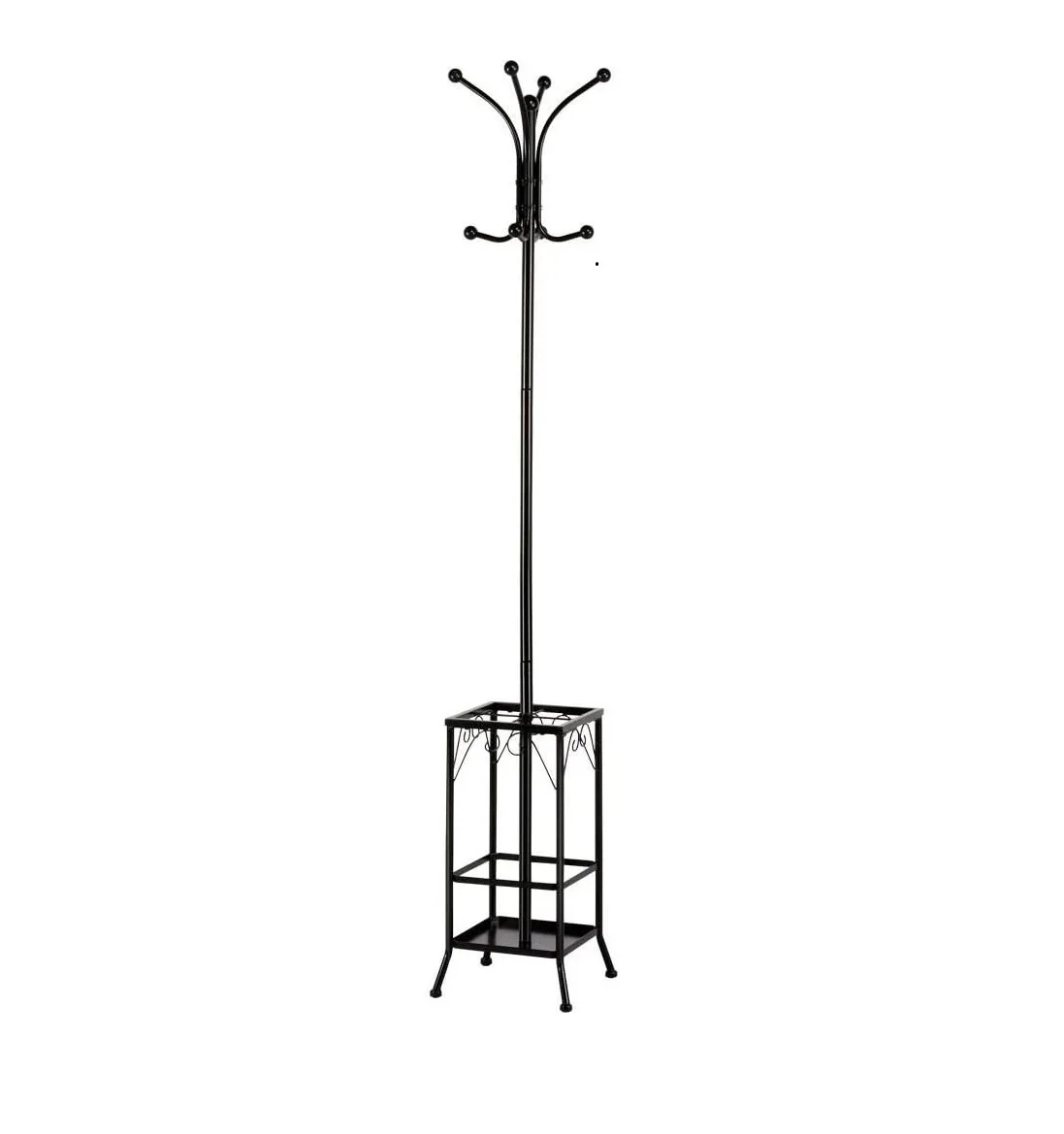 Metal Coat Hat Rack with Umbrella Stand Hall Tree Hangers 8 Hooks Solid Base for Home Office