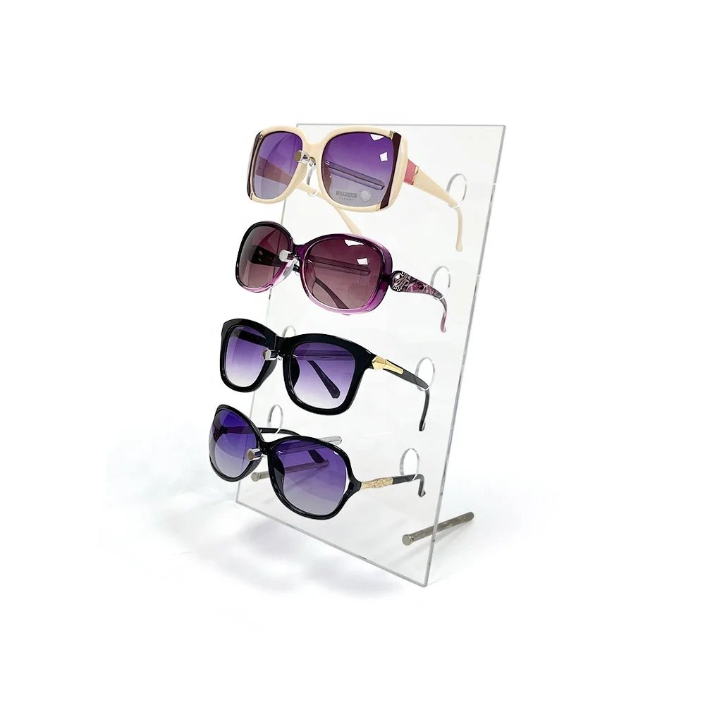 Custom 4 Slots Clear Acrylic Optical Eyewear Eyeglass Display Stand Rack Sunglasses Display Counter Stand