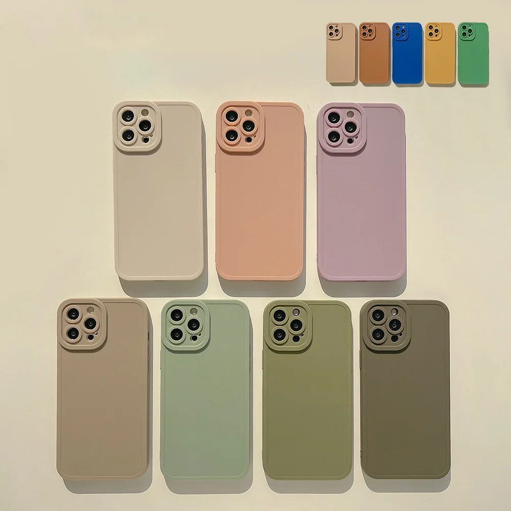 INS Style Solid Color Phone Case For iPhone 11 12 13 14 15 Pro Plus Max Suitable Frosted Macarone  Soft Silicone Phone Cover