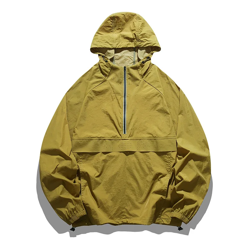 Wholesale Custom Logo Windproof Plain Jacket Custom Mens Half Zip Hood Pullover Anorak Windbreaker Jacket