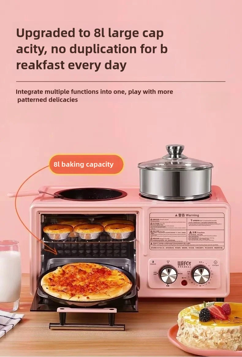 Multifunctional 4-in-1 Breakfast Machine New Three-in-One Electric Oven Toaster Bread Pizza Cake Coffee Maker Home Hotel Use US