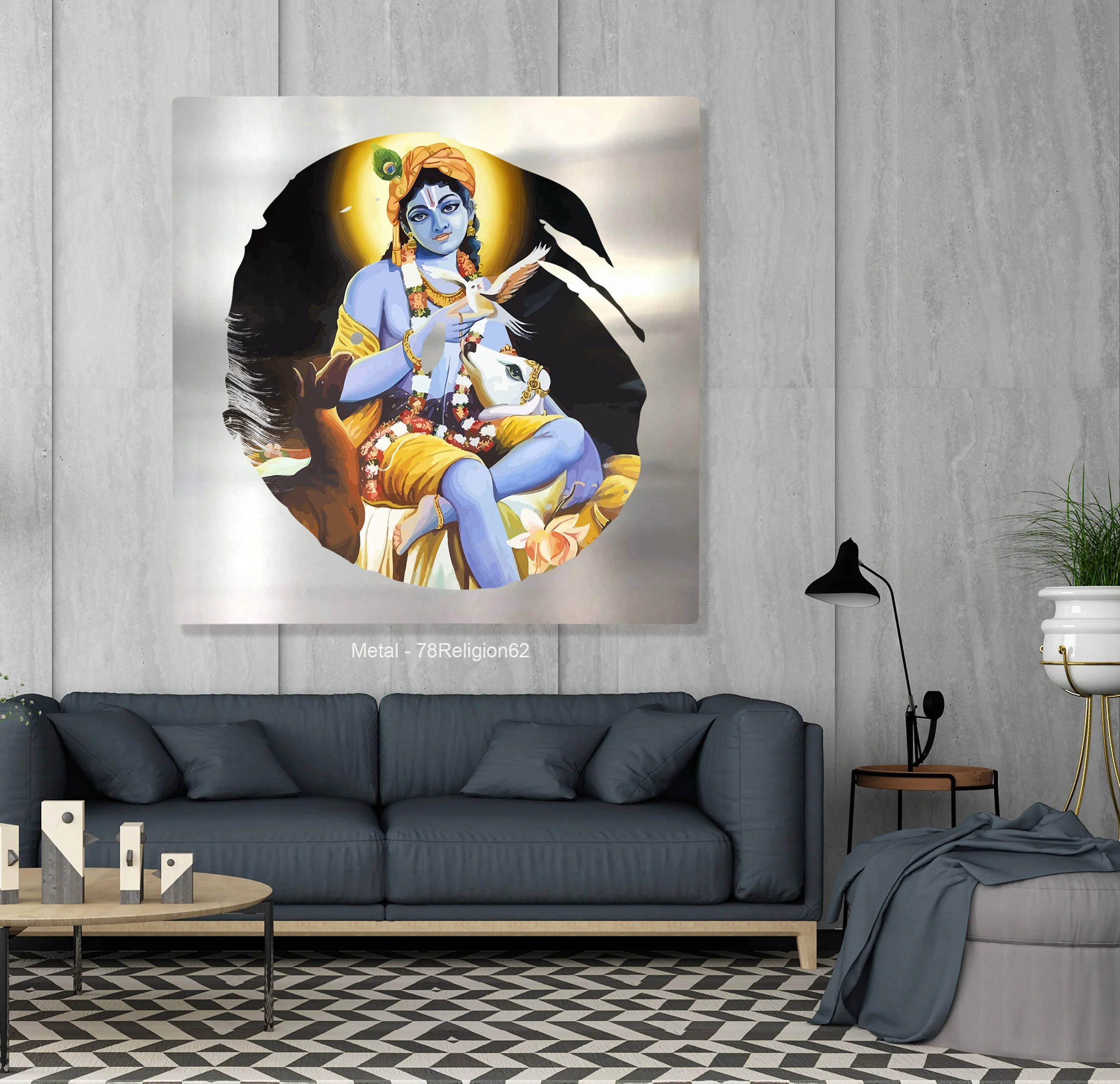 Custom home decor UV Printing Hinduism Vishnu Ganesa krishna metal Artworks Paintings art wall
