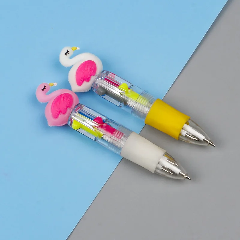 Mini 4 Color Ballpoint Pen Cute Short 4 In 1 Multi Color Pen With Cartoon Pvc Head Top Ball Pen For Kids