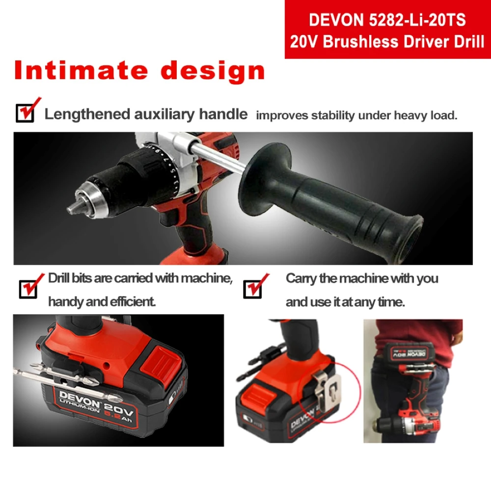DEVON 20V lithium-ion brushless drill driver cordless Drill 20V power tools without battery