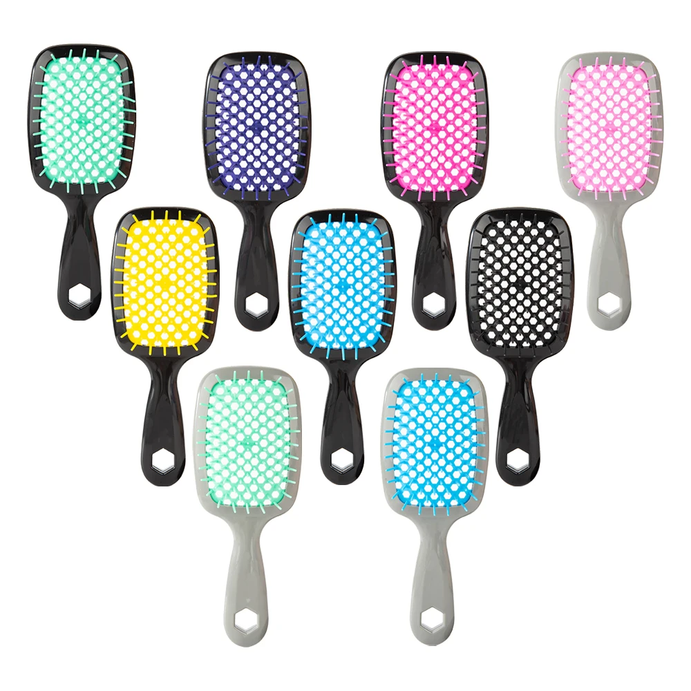 Popular OEM Multicolor Scalp Massage Comb Custom LOGO Home Use Waterproof Hollow Out Styling Massage Hair Brush For Wet Or Dry