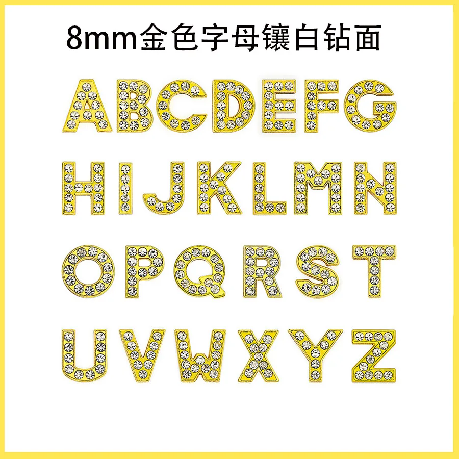 Hot Sell 8mm 10mm Silver Gold Initial Letter Metal Alphabet Charm DIY Accessories Through Wristband Bracelet