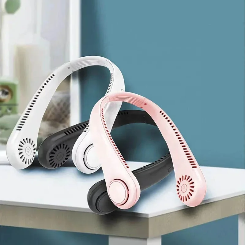 F09 Portable Rechargeable vaneless Neck Fan Cooler Adjustable 360 Degree rotation 3 Speed Neck Fan Sport Outdoor Air Cooling Fan