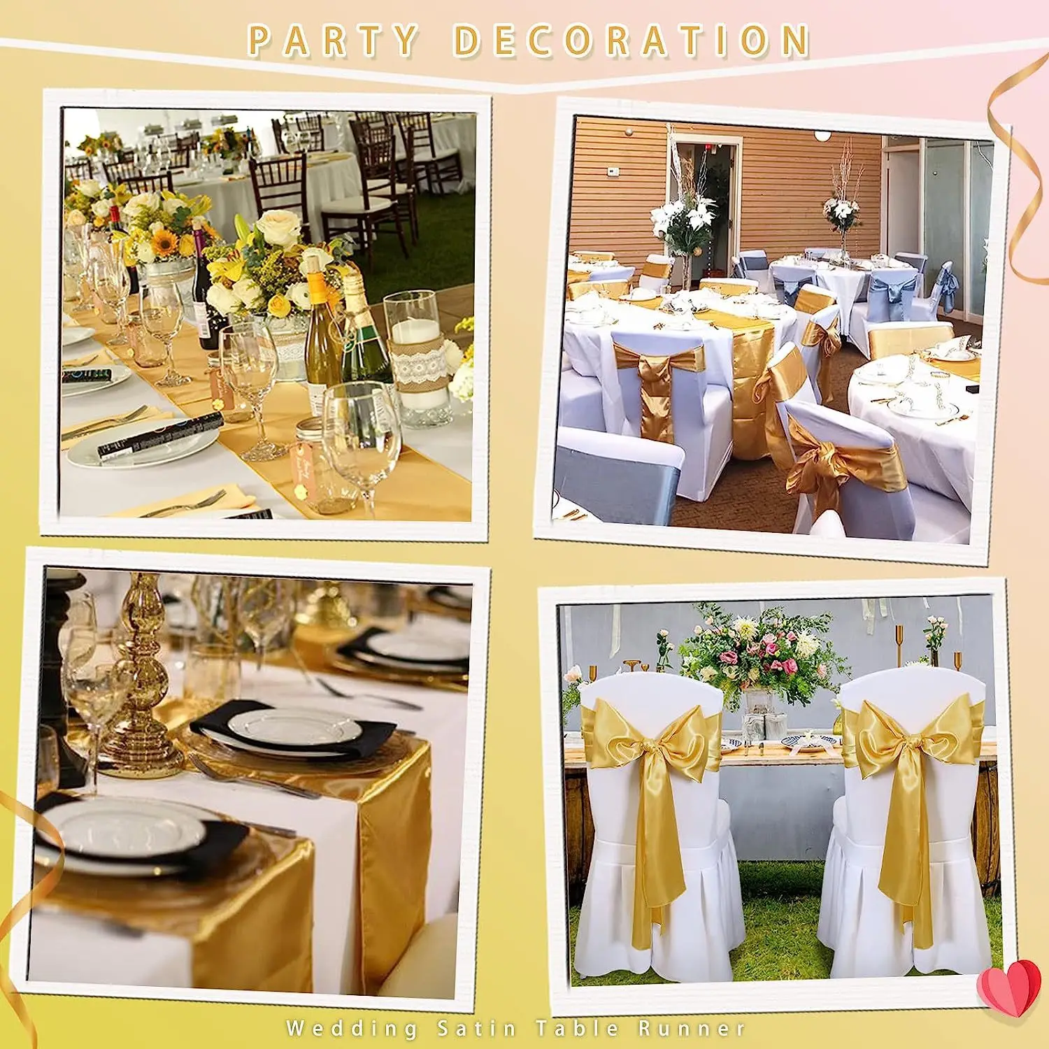 Gold Table Runner 17.5cm*274cm Long Satin Silk luxury Table Runner for Wedding Banquet Graduations Birthday Party Decoration