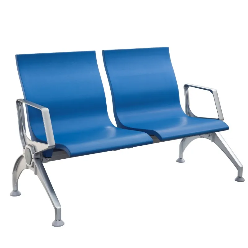 Aluminum alloy hands and feet 2 seats reception chair, light blue airport chair, hospital polyurethane (PU) waiting chair