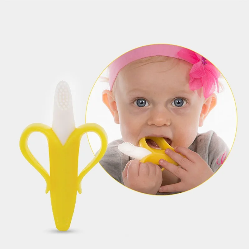 
100% food grade silicone cute custom banana children product baby teether toy for cleaning 