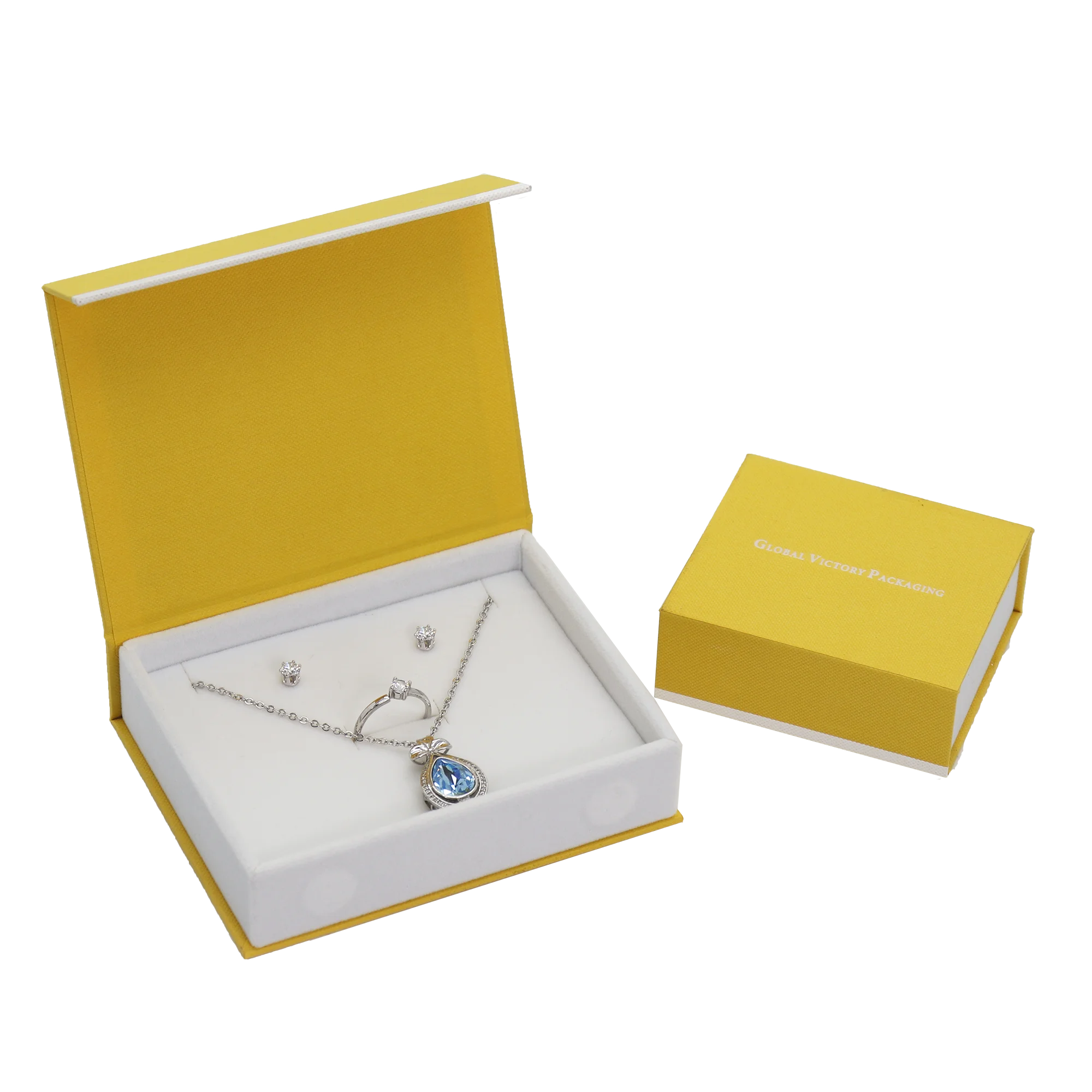 2022 GVP High Quality Yellow Ppaer Jewelry Gift Box Infinity Boxes Cardboard Logo Printed Jewellery Velvet Box