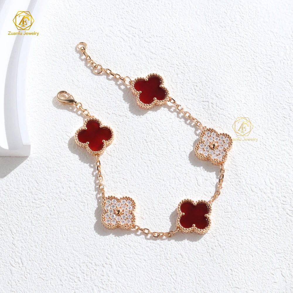 Fine Four Leaf Clover Jewellery 925 Sterling Silver Charm Bracelet Bangle Silver Moissanite Bracelets S925 Clover Jewelry Sets