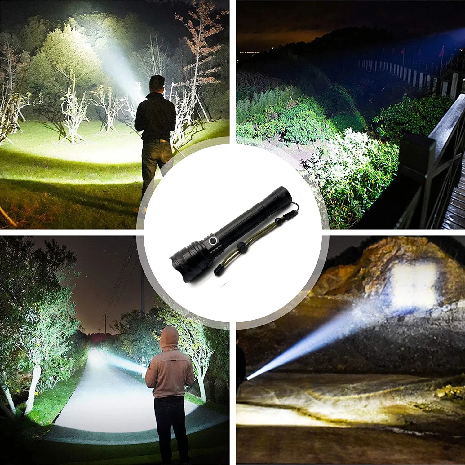 Factory Wholesale  XHP70 Camping Hiking  Torch Super Bright Power Rechargeable Tactical Flashlight LED