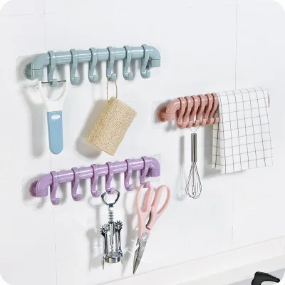 Adjustable organizer 6 hooks plastic bathroom corner towel hanger kitchen hook storage suction wall hook strong suction cup