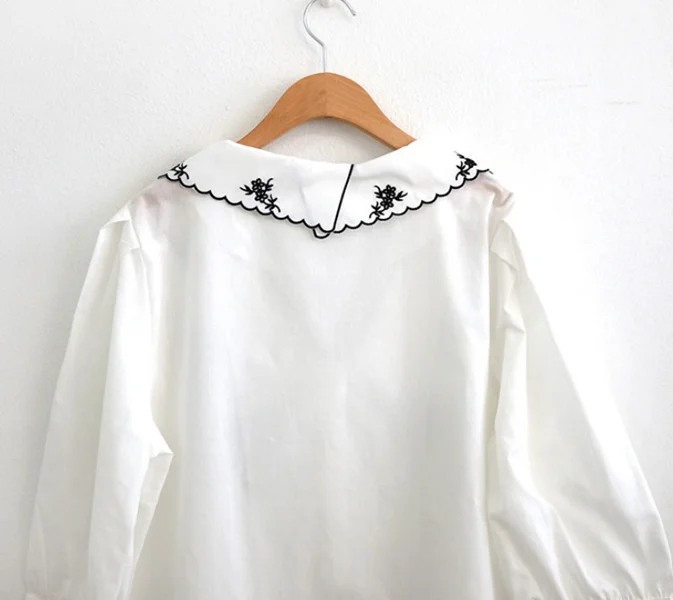 CS203 Korean Fashion Vintage Color Block Sweet Turn Down Collar Embroidery Blouse Women Stylish Blusas Tops