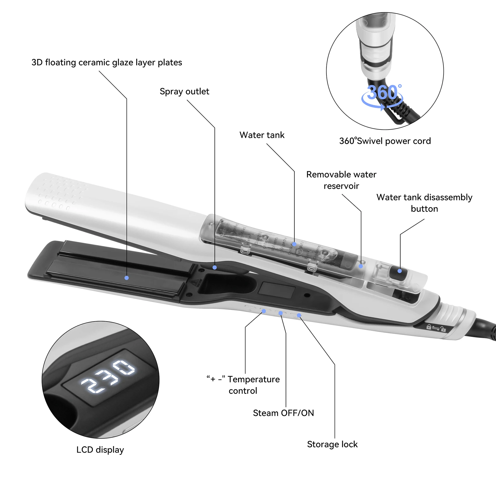 Salon Steam Straightening Brush Iron Professional Nano Electric 2 In 1 Steam Flat Iron Auto Temperature Lock Hair Straightener
