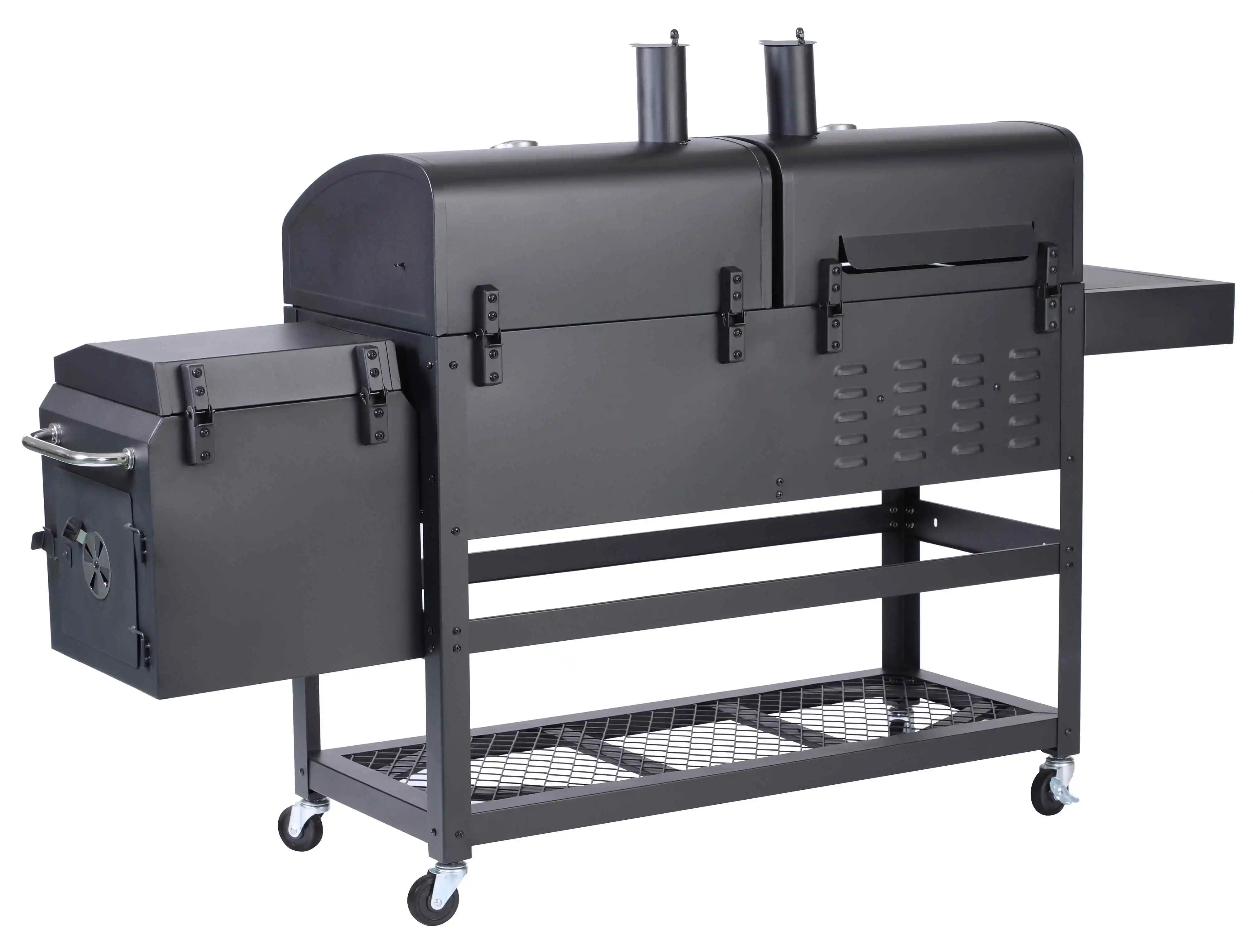 3-Burner Gas & Charcoal Outdoor Grill with Side Smoker Easily Cleaned Steel Powder Coated Finish for Family Gatherings