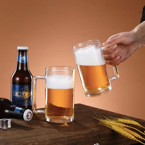 Wholesale 406ml Beer Steins Home Party Bar Right Angle Handle Glassware