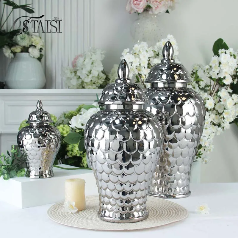 J309S Nordic silver vase decor 18 inch scale designs vase decoration home ginger jars horse design