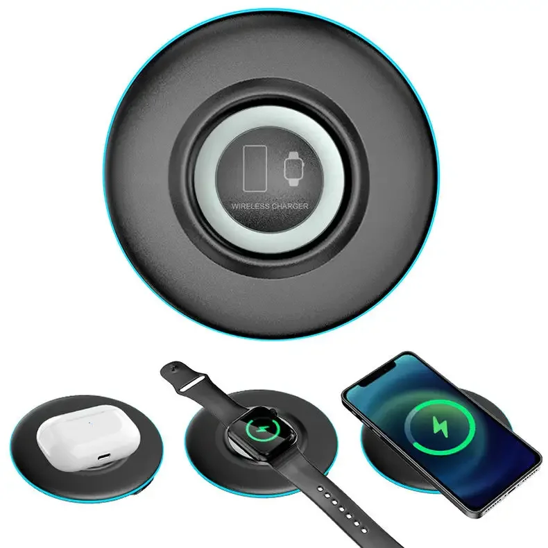 Portable 3-in-1 15W Charger Led Light Wireless Charging Board Quick Charging Phone Apple Samsung Watch Earphones