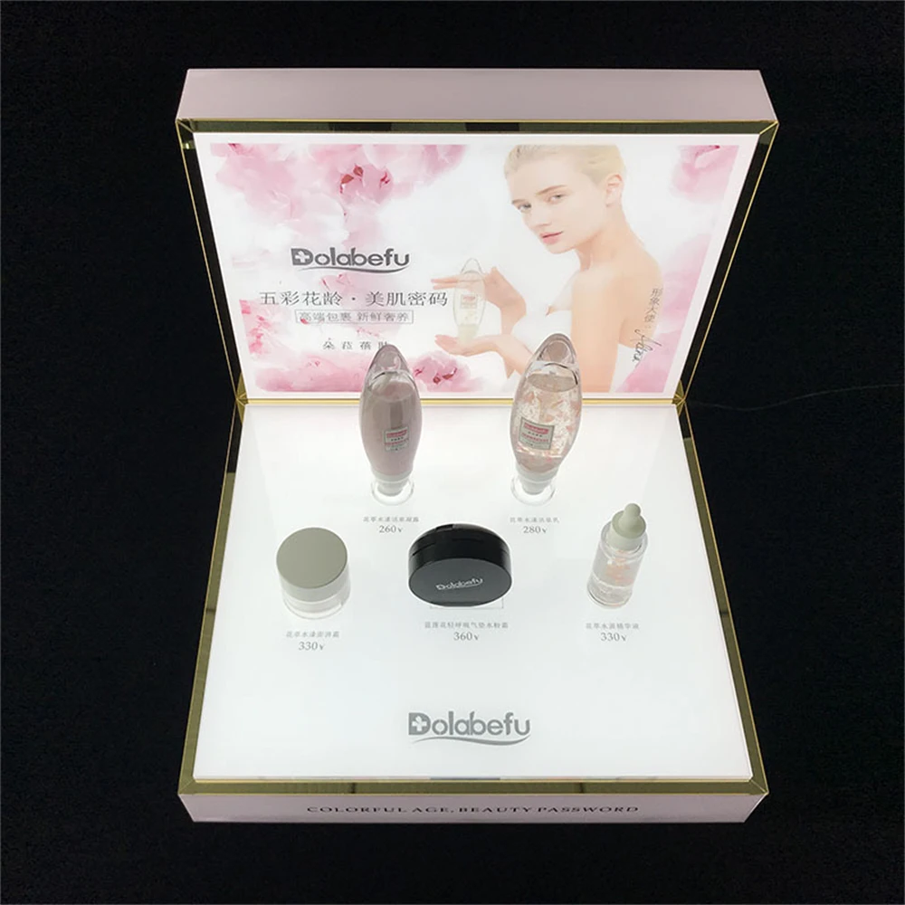 Custom Acrylic Skincare White Display Cosmetic makeup display stand retail cosmetic counter display